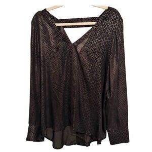 Black Textured Animal Print Blouse | Size L | Tonal Print, Flowy Whimsigoth Top